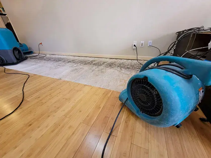 Air mover drying a room after an AC condensate leak in Snellville