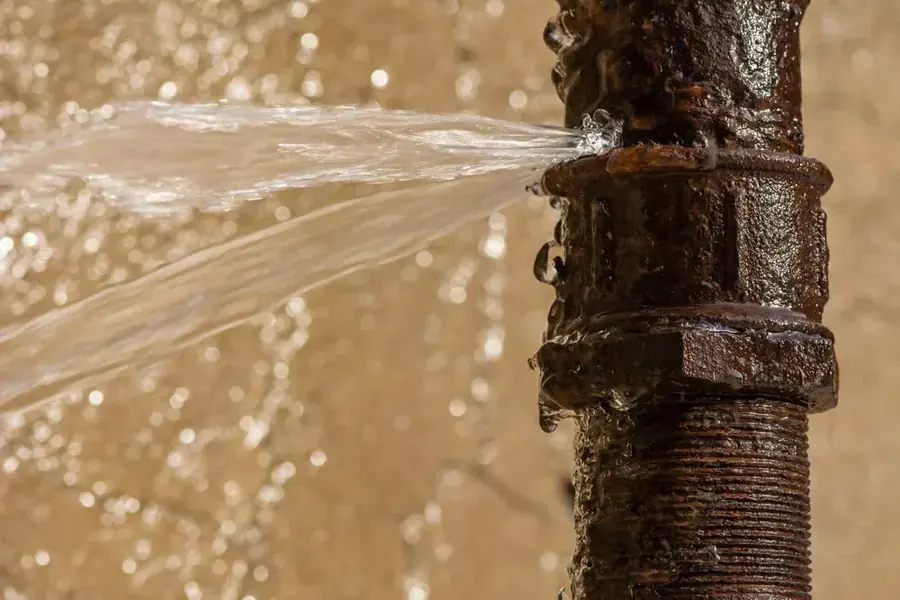 Water damage from a burst pipe inside a Snellville home wall