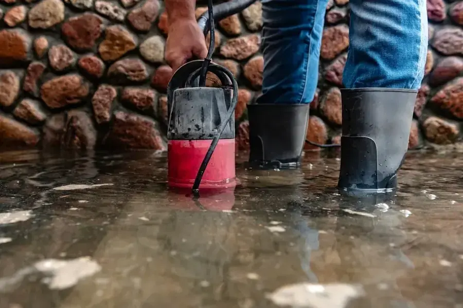 Crew pumping water out of a flooded Snellville basement